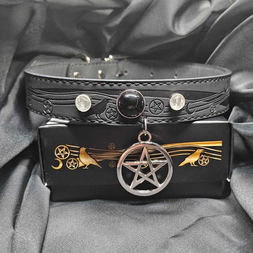 Pentacle Pet Collars with crystals and charms