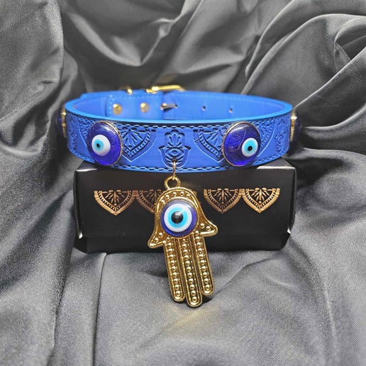 Evil Eye Vegan Leather Pet Collars with crystals and charms