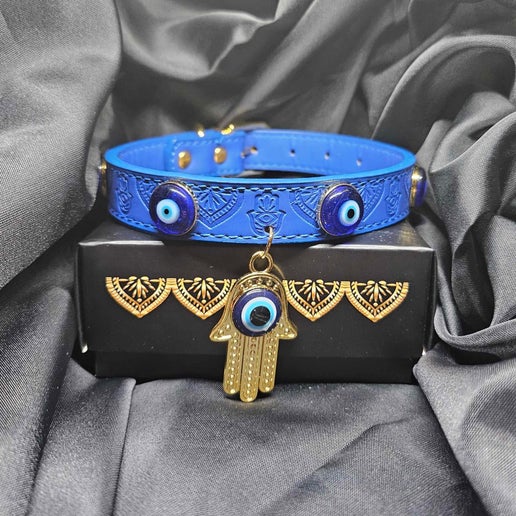 Evil Eye Vegan Leather Pet Collars with crystals and charms