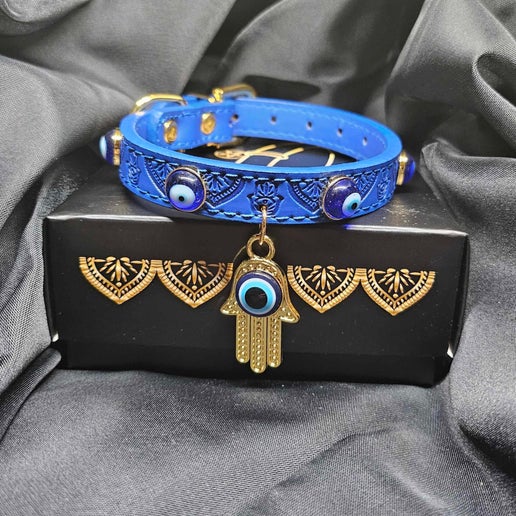 Evil Eye Vegan Leather Pet Collars with crystals and charms