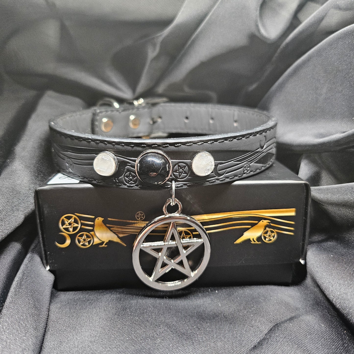 Pentacle Pet Collars with crystals and charms