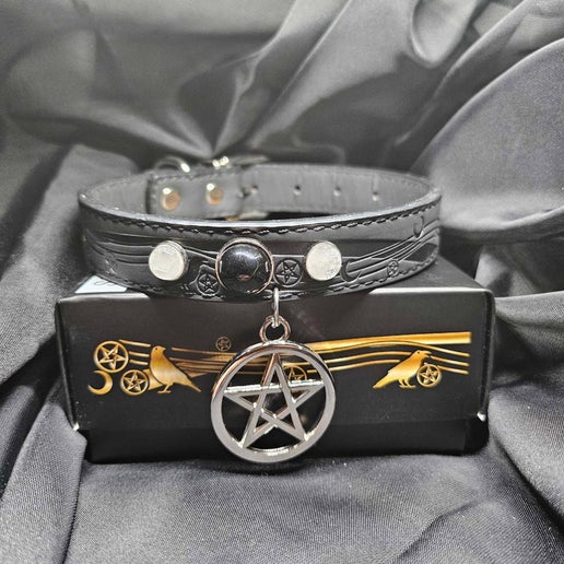 Pentacle Pet Collars with crystals and charms