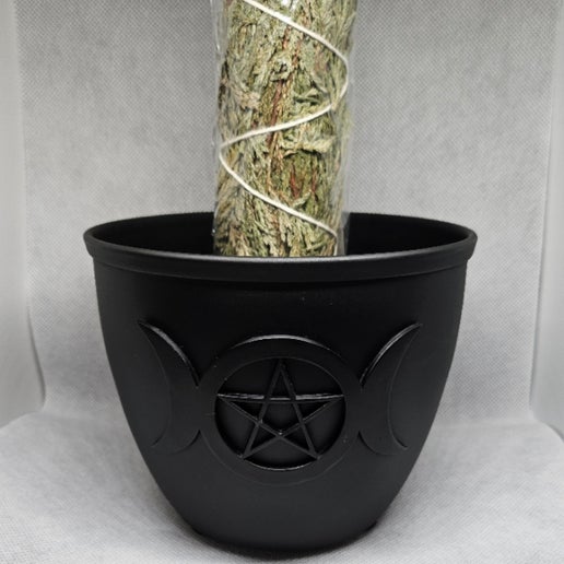 Metal Smudge pot triple moon with pentacle Large